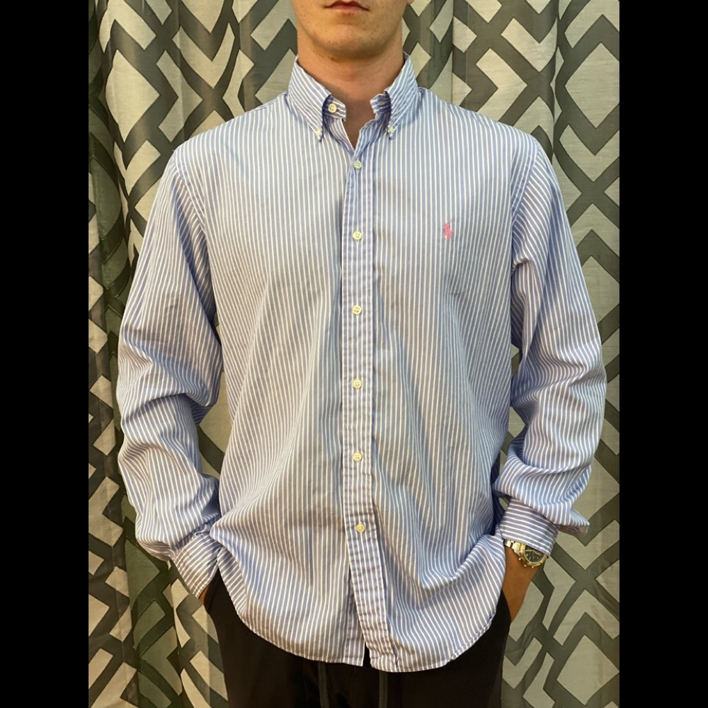 Ralph Lauren men’s blue striped Oxford shirt